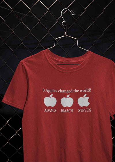 3 Apples Changed The World Typography Women Half Sleeves T-shirt- FunkyTeesClub