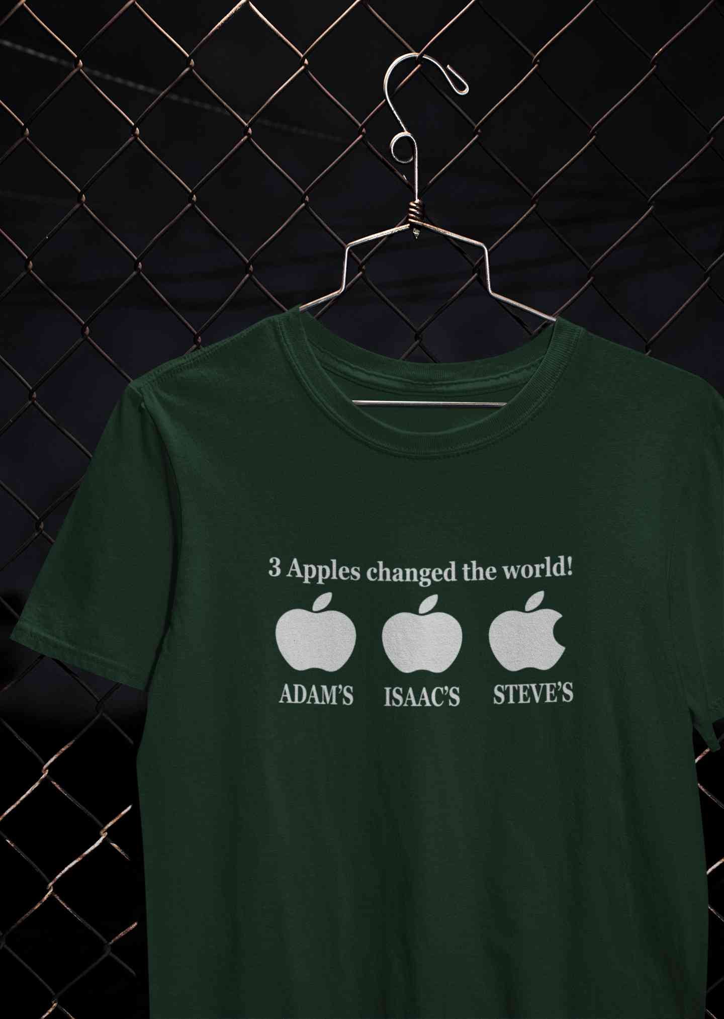 3 Apples Changed The World Typography Mens Half Sleeves T-shirt- FunkyTeesClub