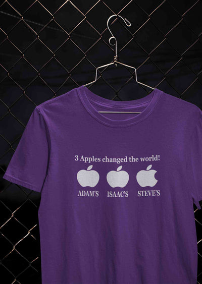 3 Apples Changed The World Typography Women Half Sleeves T-shirt- FunkyTeesClub