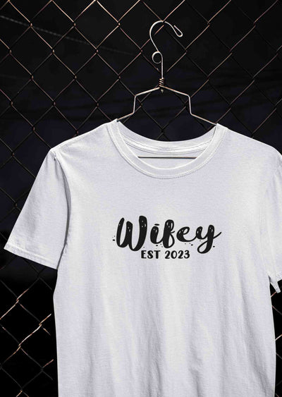 Hubby Wifey Est 2023 Couple Half Sleeves T-Shirts -FunkyTeesClub