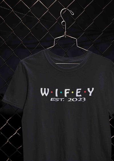 Hubby Wifey Est 2023 Couple Half Sleeves T-Shirts -FunkyTeesClub