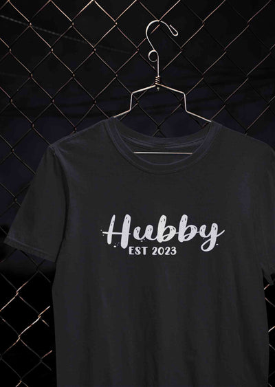 Hubby Wifey Est 2023 Couple Half Sleeves T-Shirts -FunkyTeesClub