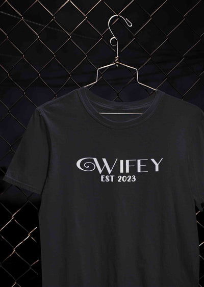 Hubby Wifey Est 2023 Couple Half Sleeves T-Shirts -FunkyTeesClub