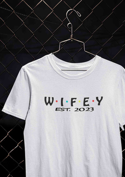 Hubby Wifey Est 2023 Couple Half Sleeves T-Shirts -FunkyTeesClub