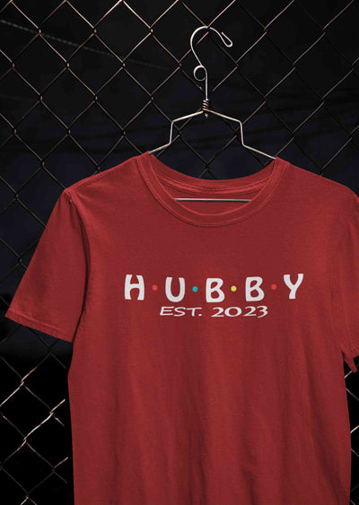 Hubby Wifey Est 2023 Couple Half Sleeves T-Shirts -FunkyTeesClub