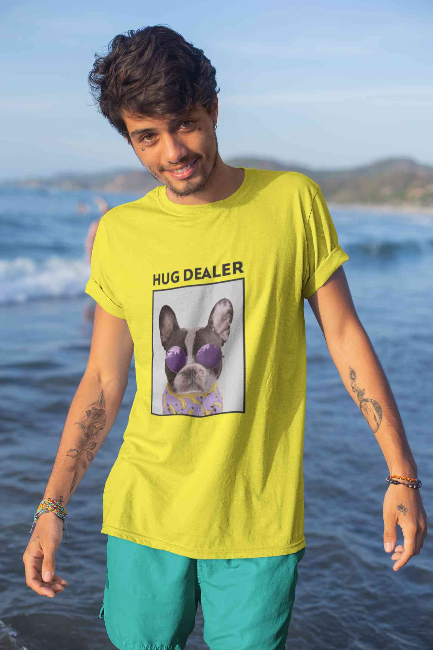 Cute Pug Hug Dealer Mens Half Sleeves T-shirt- FunkyTeesClub