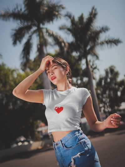 8 Bit Heart Minimals Women Crop Top- FunkyTeesClub