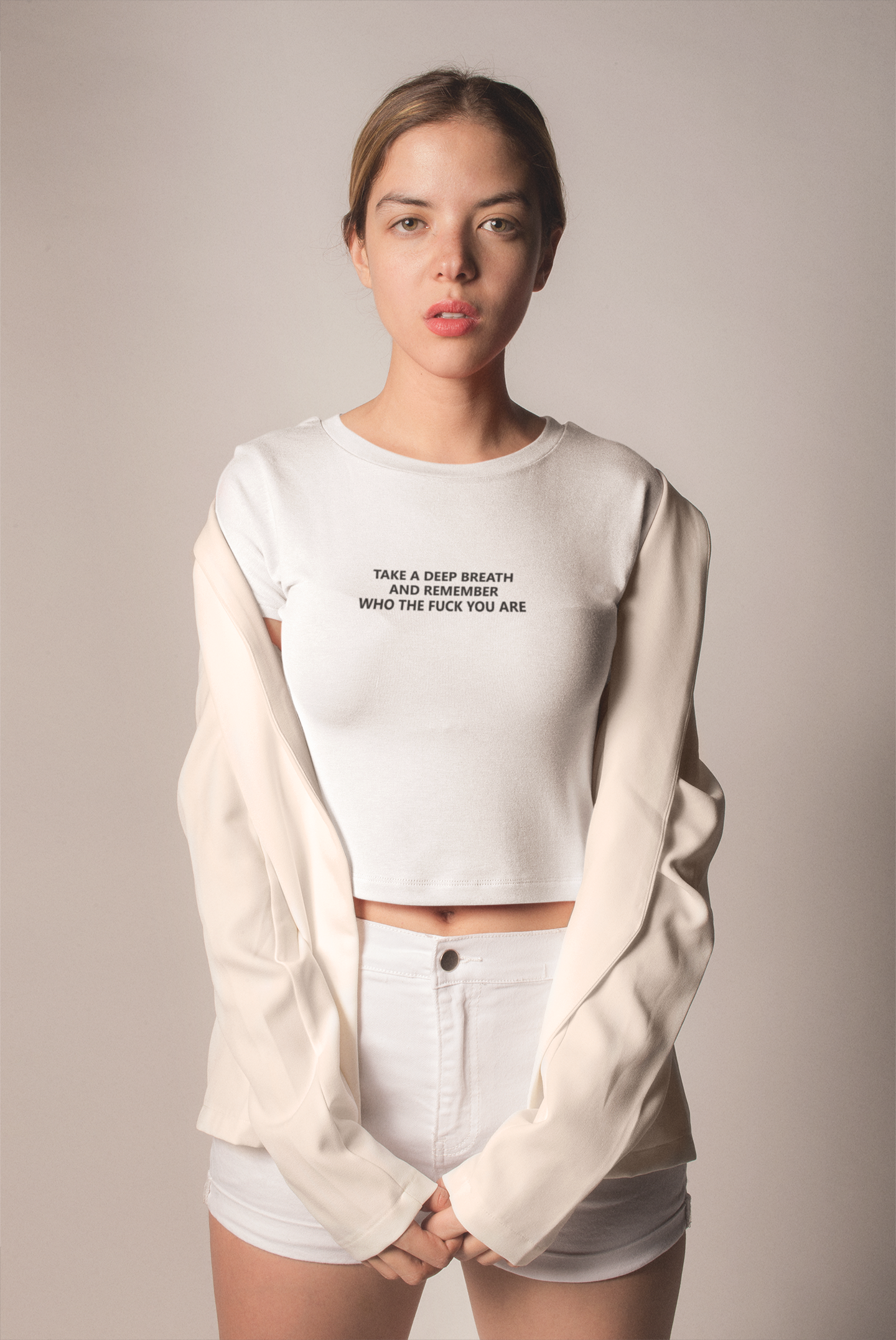 Take A Deep Breath And Remember Who The Fuck You Are Quotes Women Crop Top- FunkyTeesClub