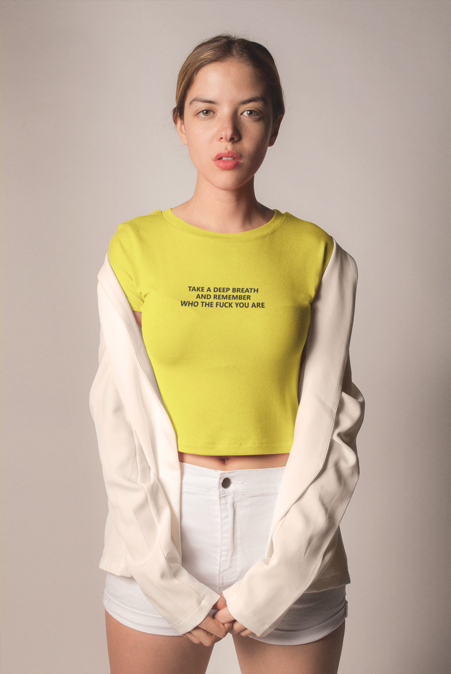 Take A Deep Breath And Remember Who The Fuck You Are Quotes Women Crop Top- FunkyTeesClub