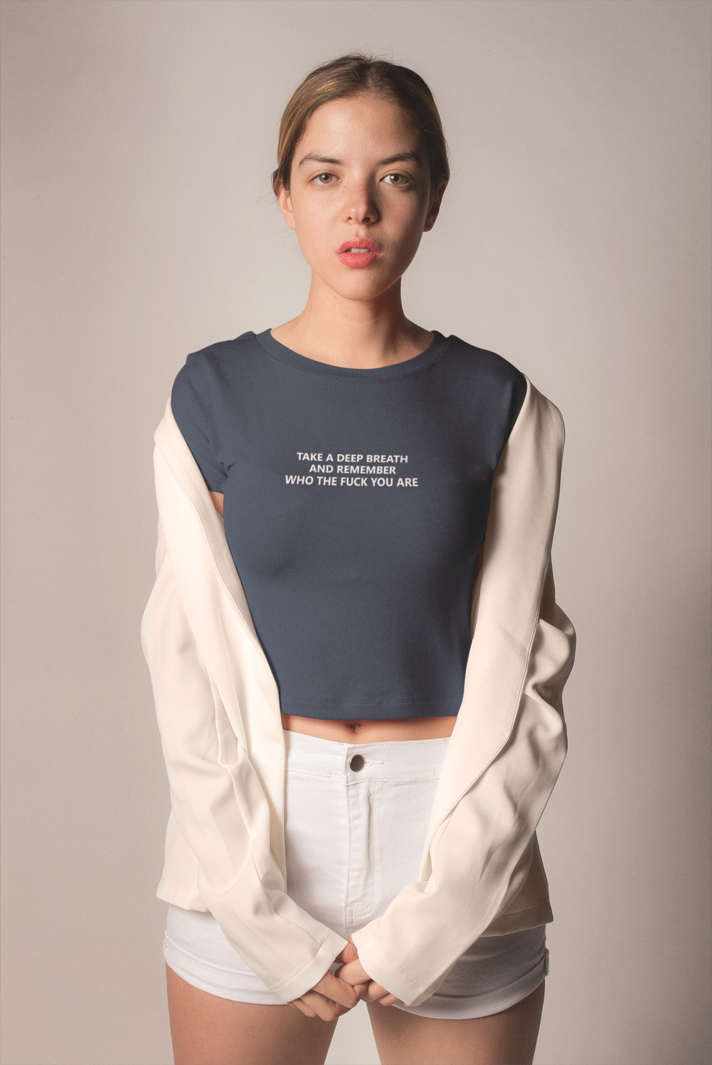 Take A Deep Breath And Remember Who The Fuck You Are Quotes Women Crop Top- FunkyTeesClub