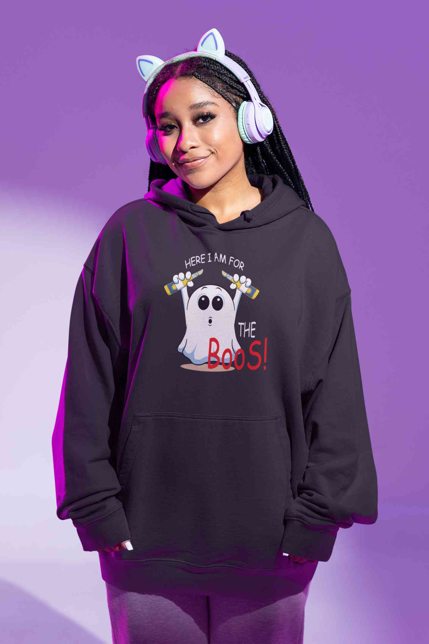 Here For The Boos Hoodies for Women-FunkyTeesClub