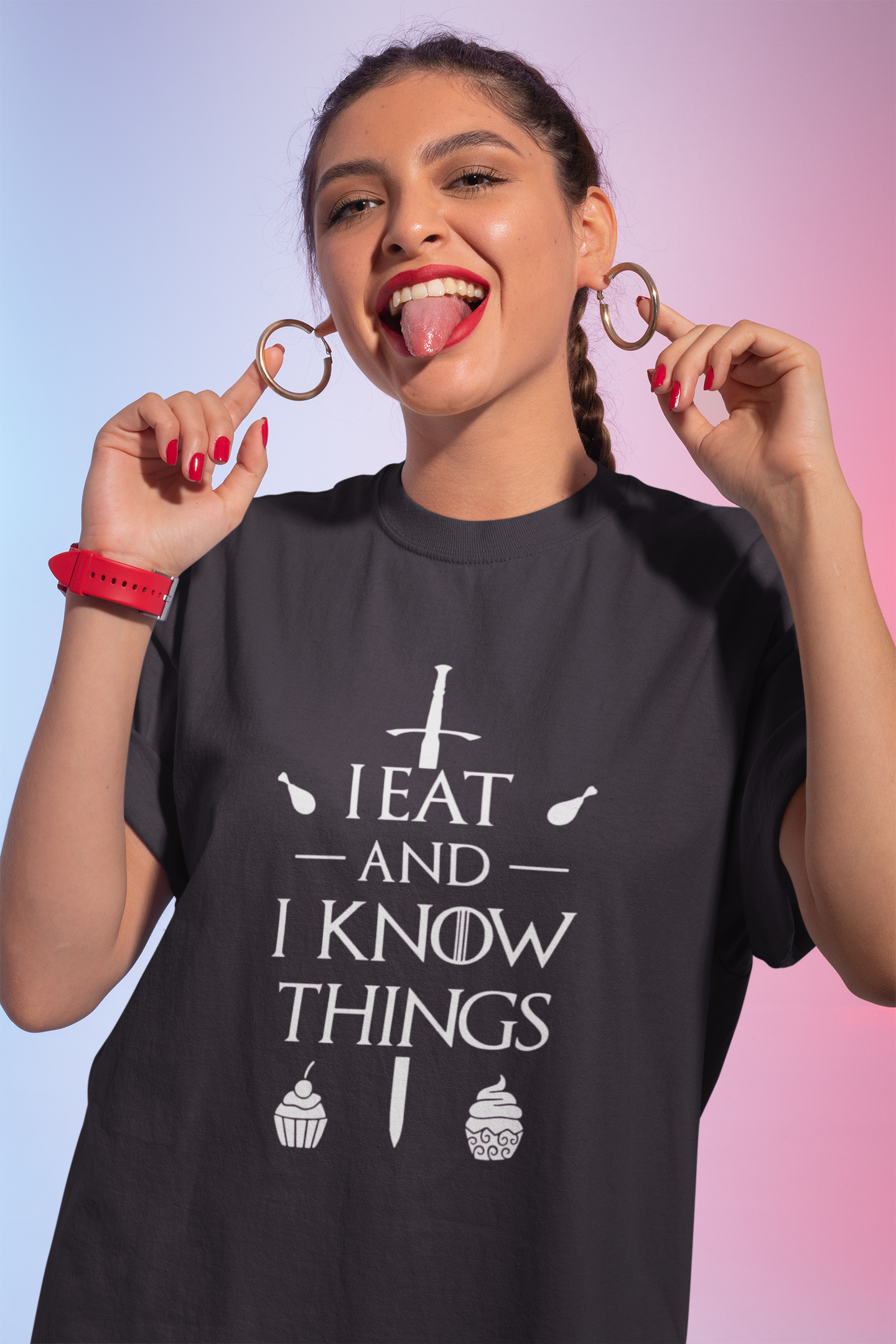 I Eat And I Know Things Funny Women Half Sleeves T-shirt- FunkyTeesClub