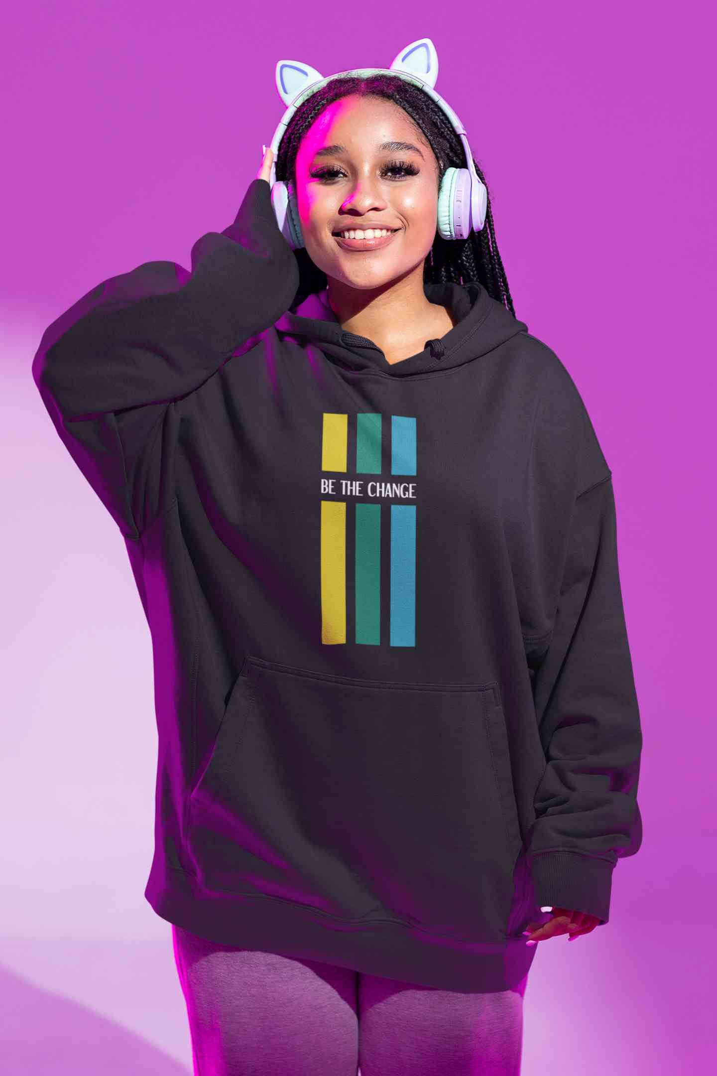 Be The Change Typography Hoodies for Women-FunkyTeesClub