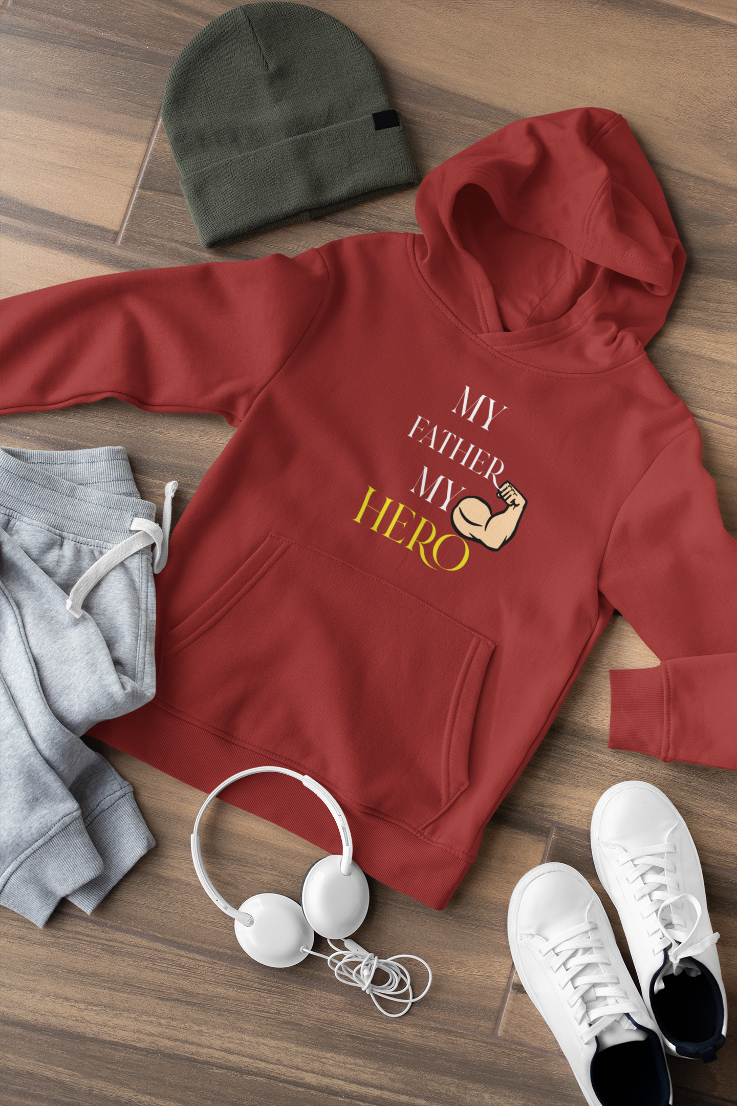 My Father My Hero Father and Daughter Red Matching Hoodies- FunkyTeesClub