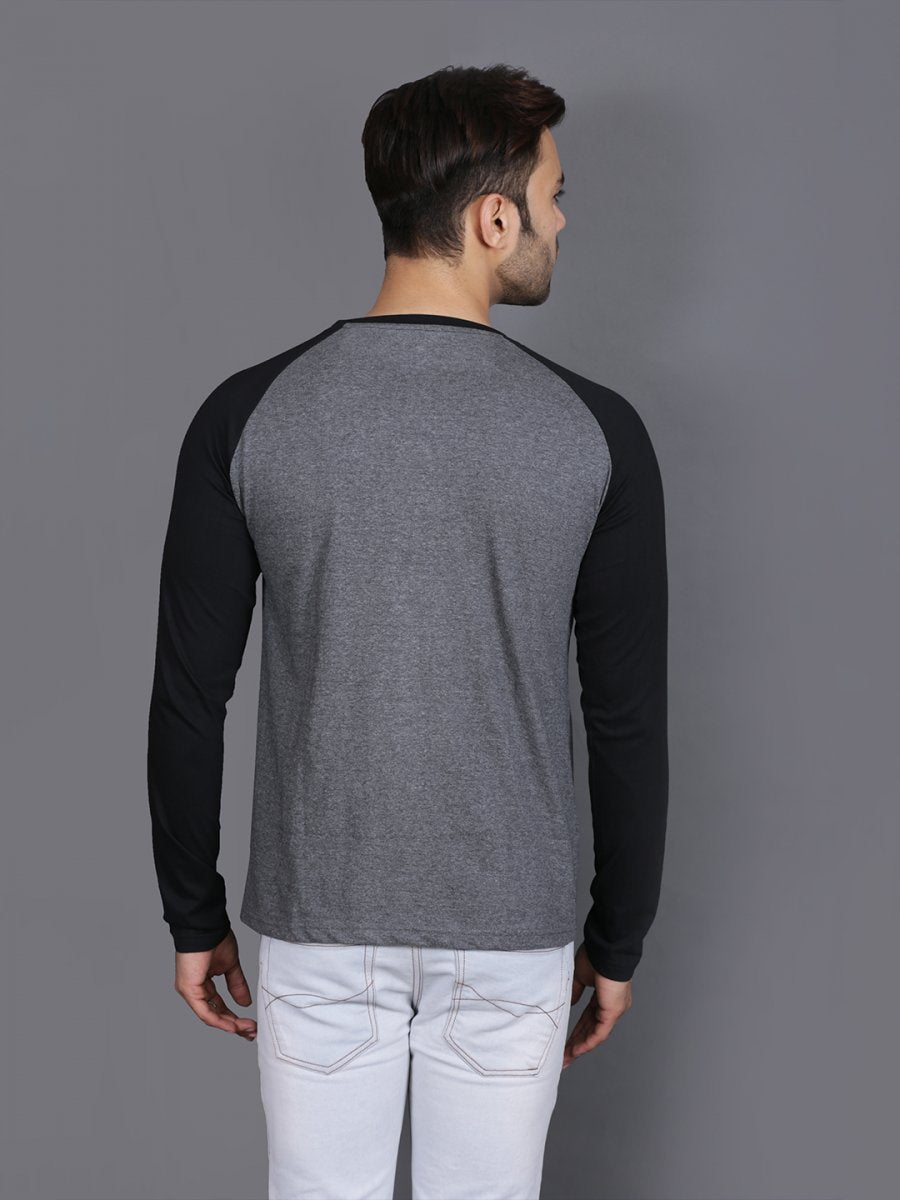 Plain Black Charcoal Raglan Full Sleeves T-Shirt-FunkyTeesClub
