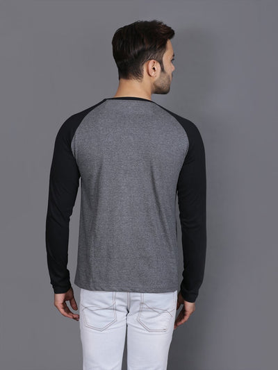 Plain Black Charcoal Raglan Full Sleeves T-Shirt-FunkyTeesClub