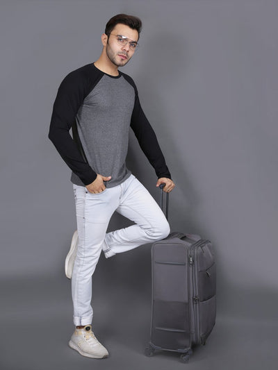 Plain Black Charcoal Raglan Full Sleeves T-Shirt-FunkyTeesClub