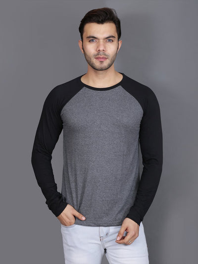 Plain Black Charcoal Raglan Full Sleeves T-Shirt-FunkyTeesClub