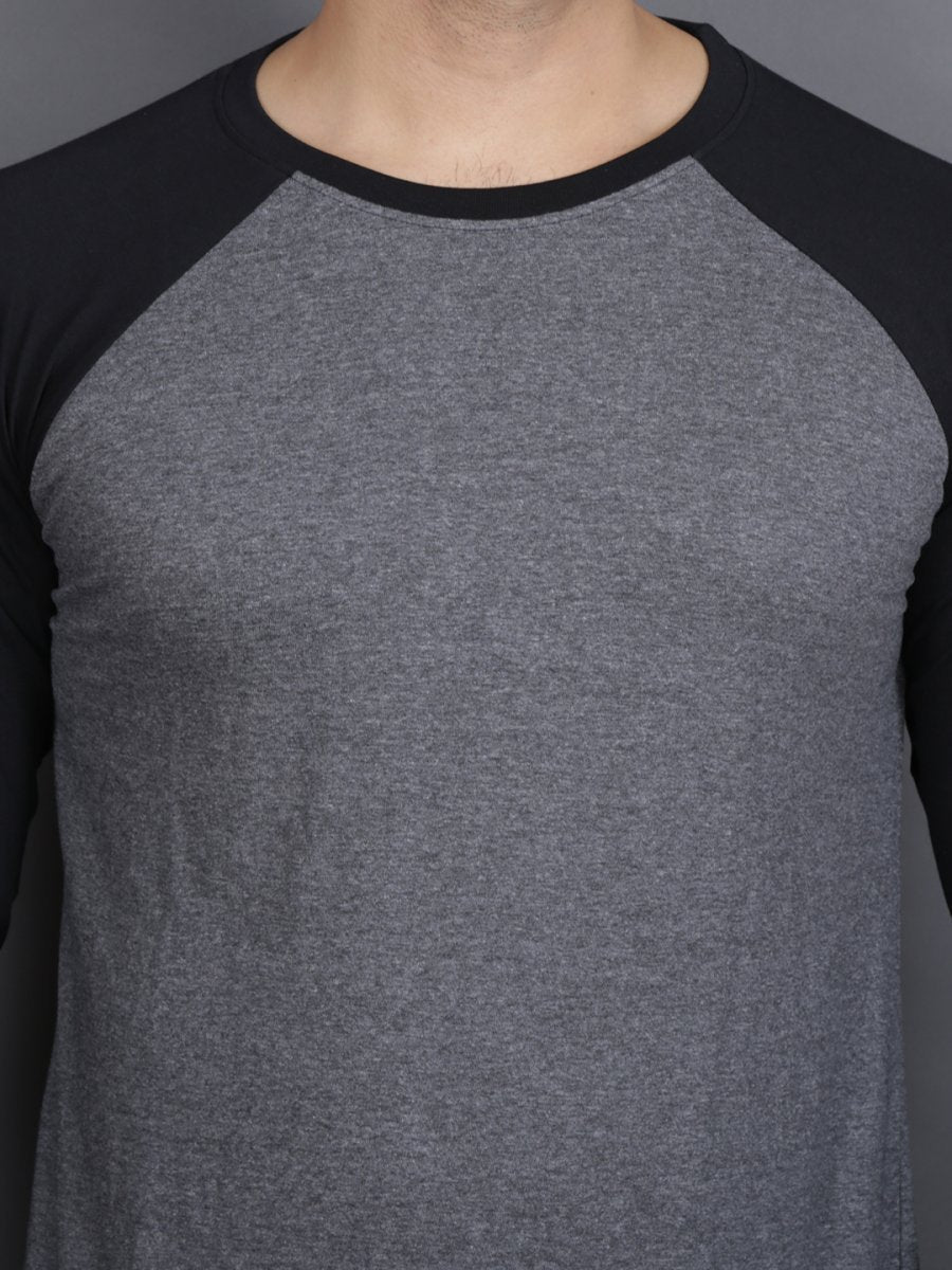 Plain Black Charcoal Raglan Full Sleeves T-Shirt-FunkyTeesClub