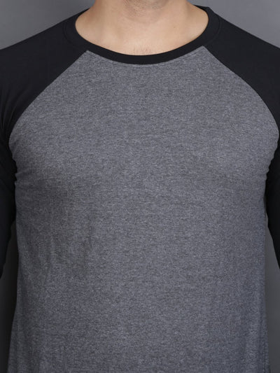 Plain Black Charcoal Raglan Full Sleeves T-Shirt-FunkyTeesClub