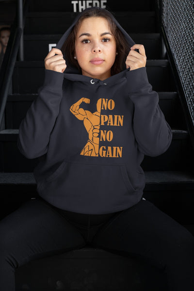 No Pain No Gain Gym And Workout Hoodies for Women-FunkyTeesClub - Funky Tees Club