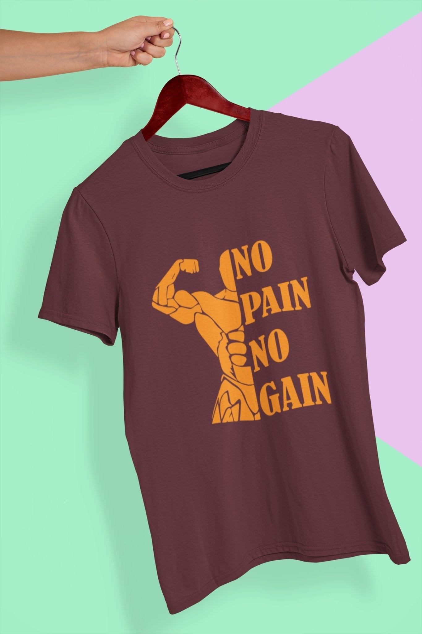 No Pain No Gain Gym And Workout Mens Half Sleeves T-shirt- FunkyTeesClub - Funky Tees Club