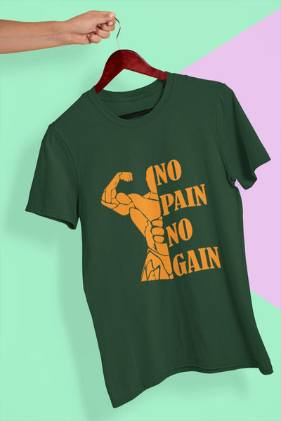 No Pain No Gain Gym And Workout Mens Half Sleeves T-shirt- FunkyTeesClub - Funky Tees Club