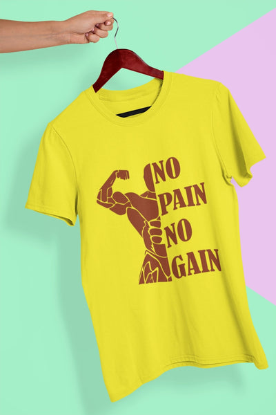 No Pain No Gain Gym And Workout Mens Half Sleeves T-shirt- FunkyTeesClub - Funky Tees Club