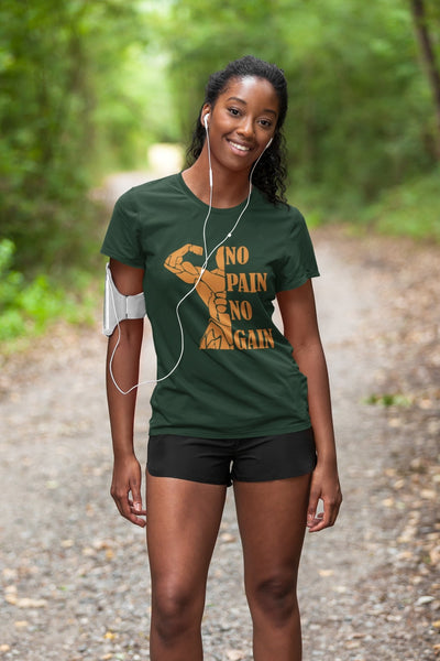 No Pain No Gain Gym And Workout Women Half Sleeves T-shirt- FunkyTeesClub - Funky Tees Club