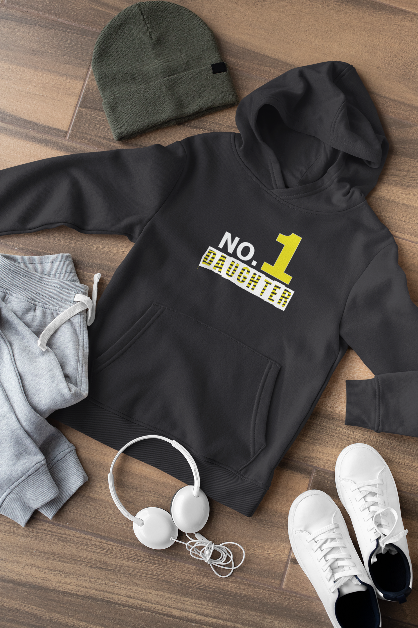 No.1 Dad Father and Daughter Black Matching Hoodies- FunkyTeesClub