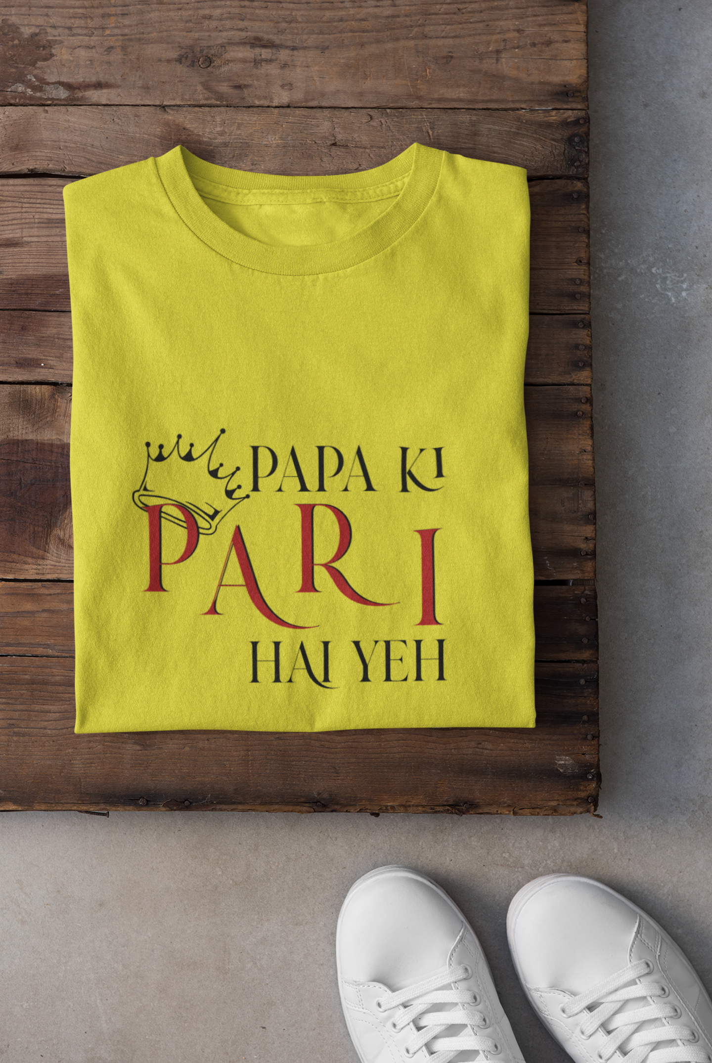 Papa Ki Pari Hu Mai Father and Daughter Yellow Matching T-Shirt- FunkyTeesClub