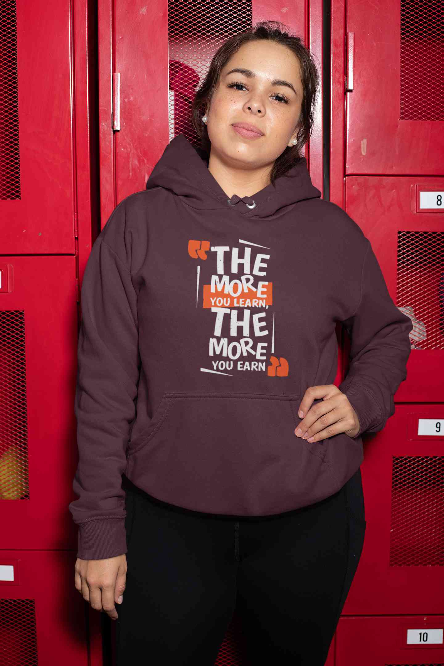 The More You Learn The More You Earn Typography Hoodies for Women-FunkyTeesClub