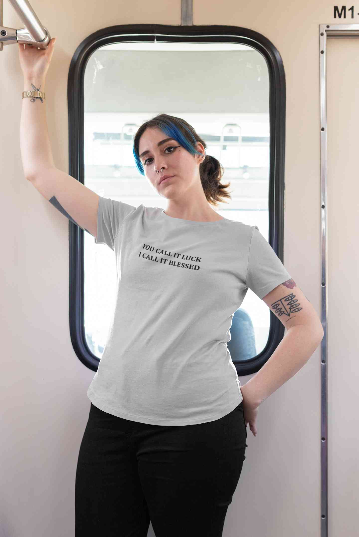 You Call It Luck I Call It Blessed Minimals Women Half Sleeves T-shirt- FunkyTeesClub
