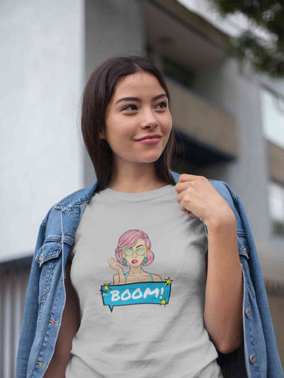 Boom Women Half Sleeves T-shirt- FunkyTeesClub