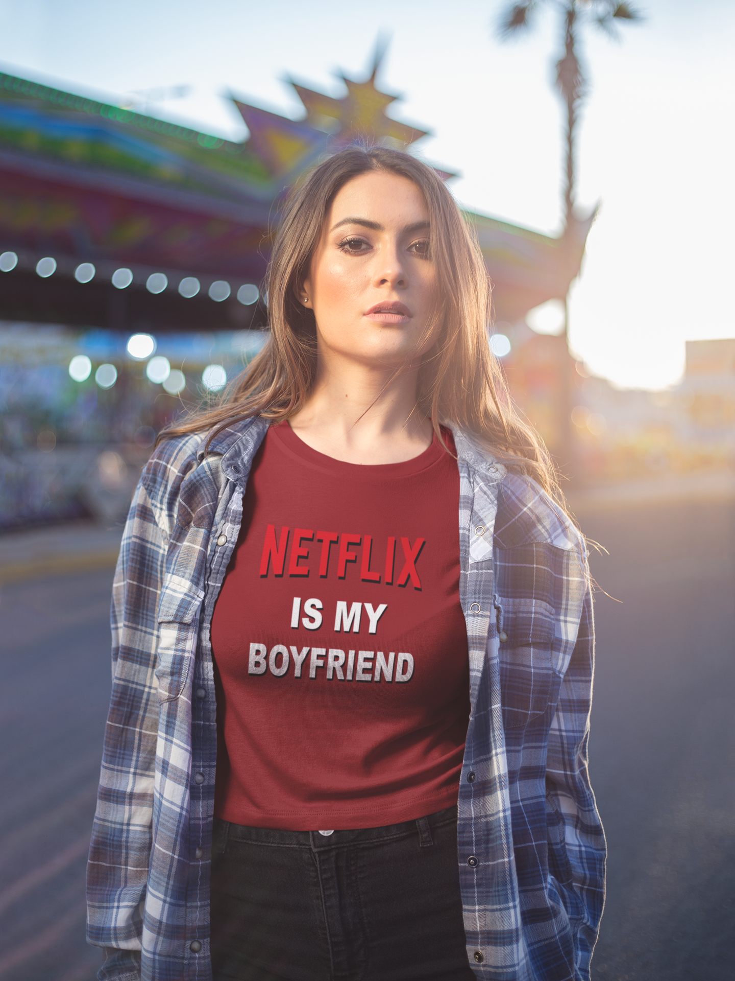 Netflix Is My Boyfriend Quotes Women Crop Top- FunkyTeesClub