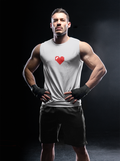 8 Bit Heart Minimal Men Gym Vest-FunkyTeesClub