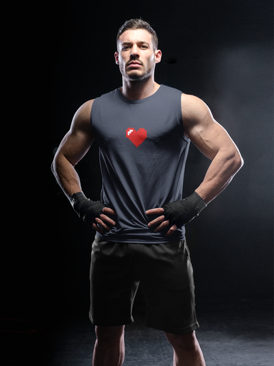 8 Bit Heart Minimal Men Gym Vest-FunkyTeesClub
