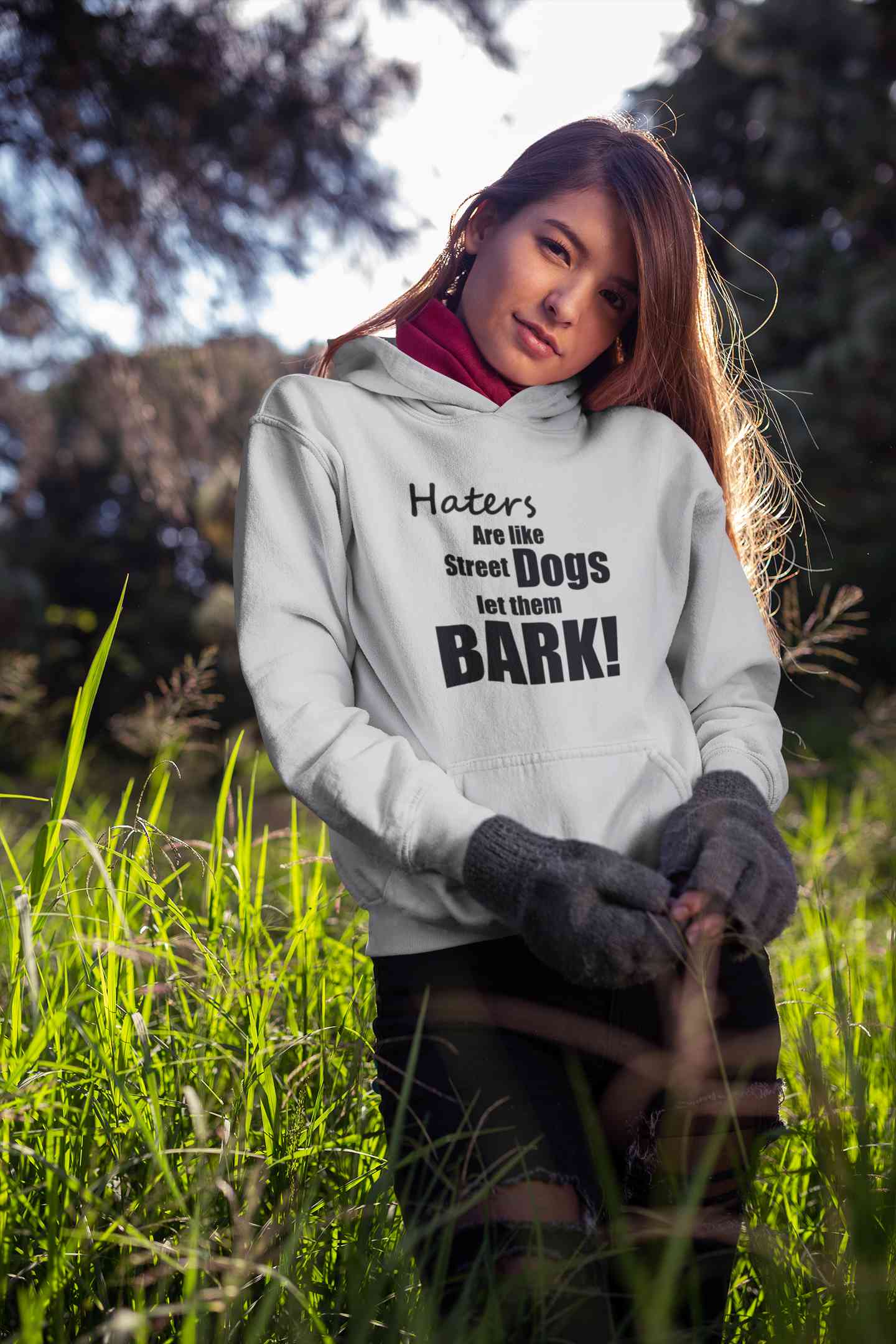Haters Are Like Street Dogs Let Them Bark Typography Hoodies for Women-FunkyTeesClub
