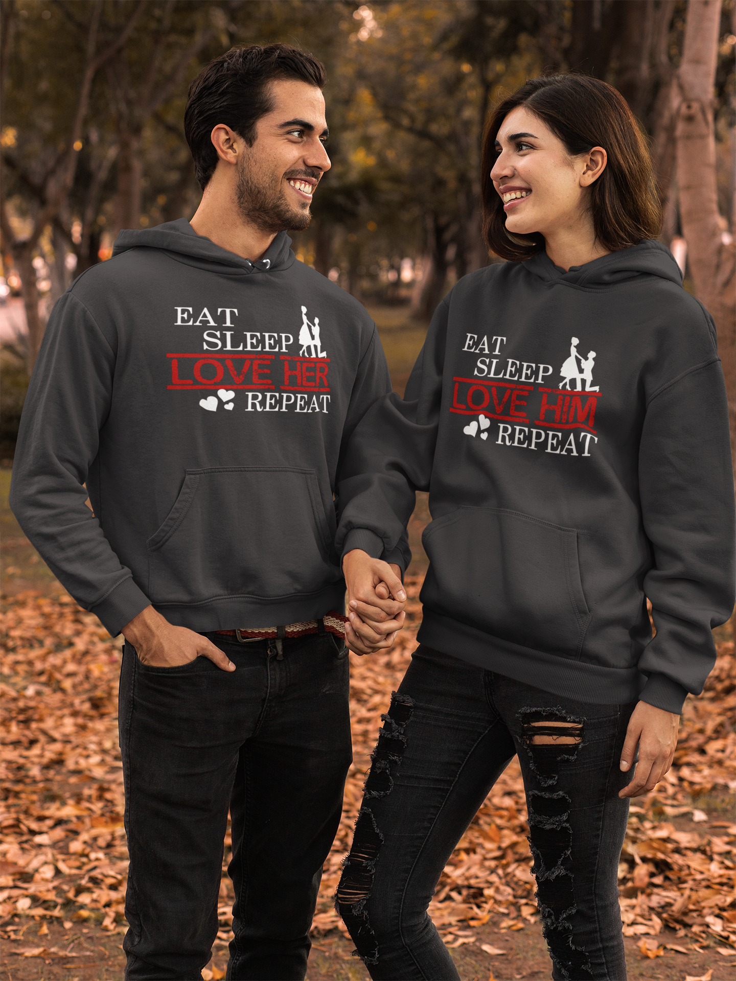 Eat Sleep Love Her Him Couple Hoodie-FunkyTeesClub