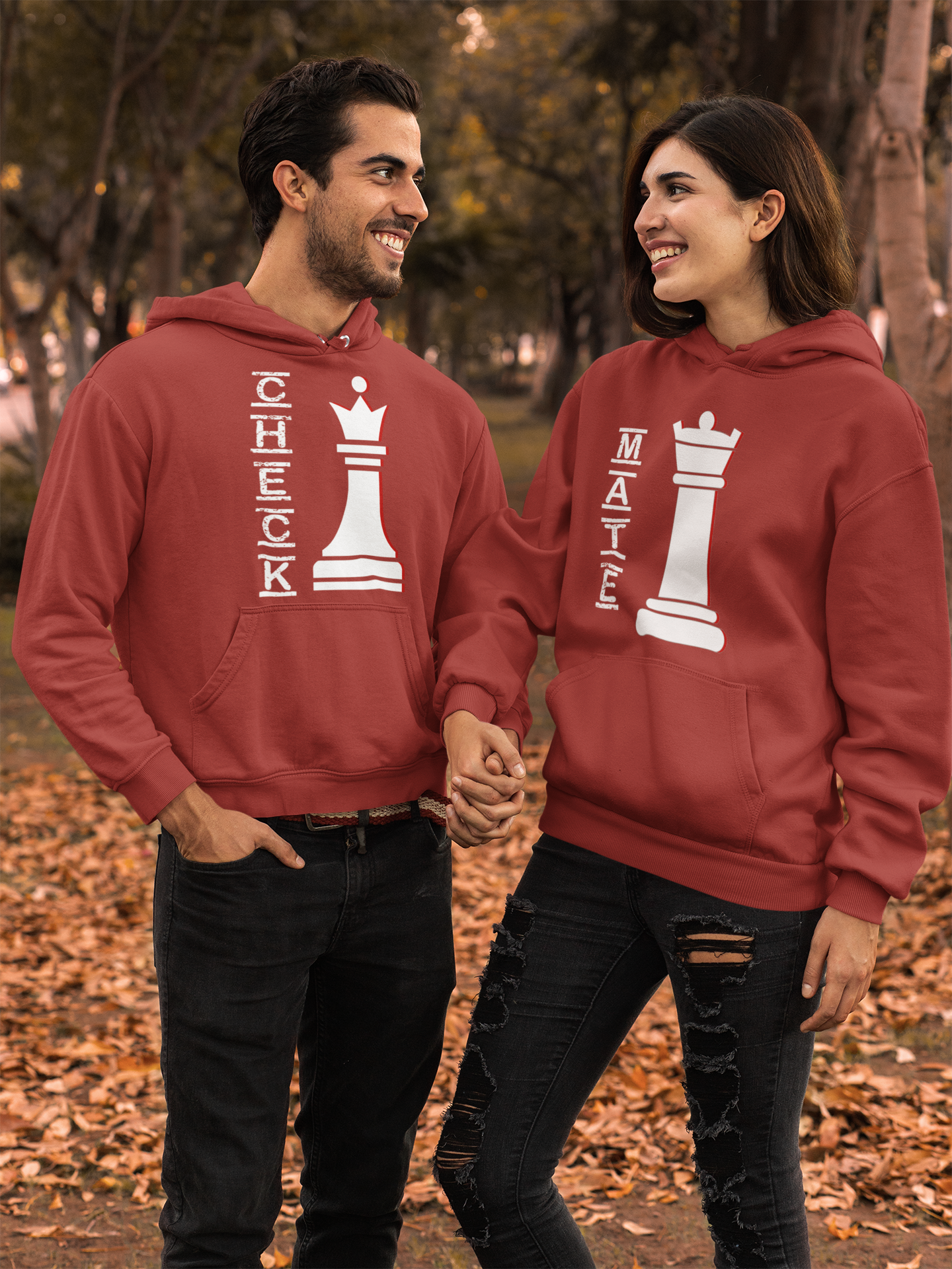 Check Mate Couple Hoodie-FunkyTeesClub