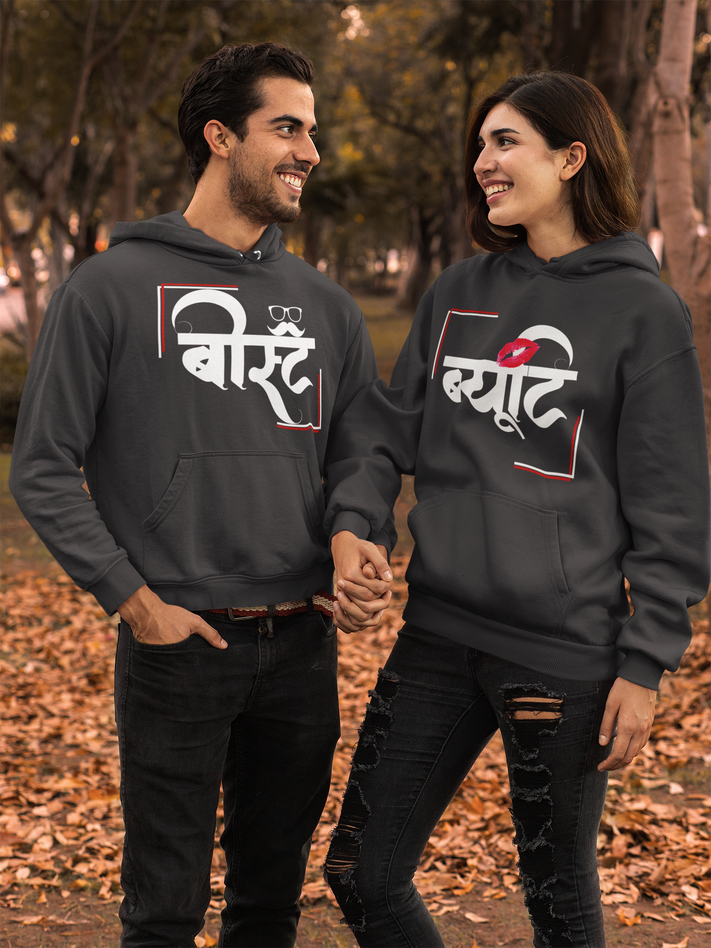 Beauty Beast Couple Hoodie-FunkyTeesClub