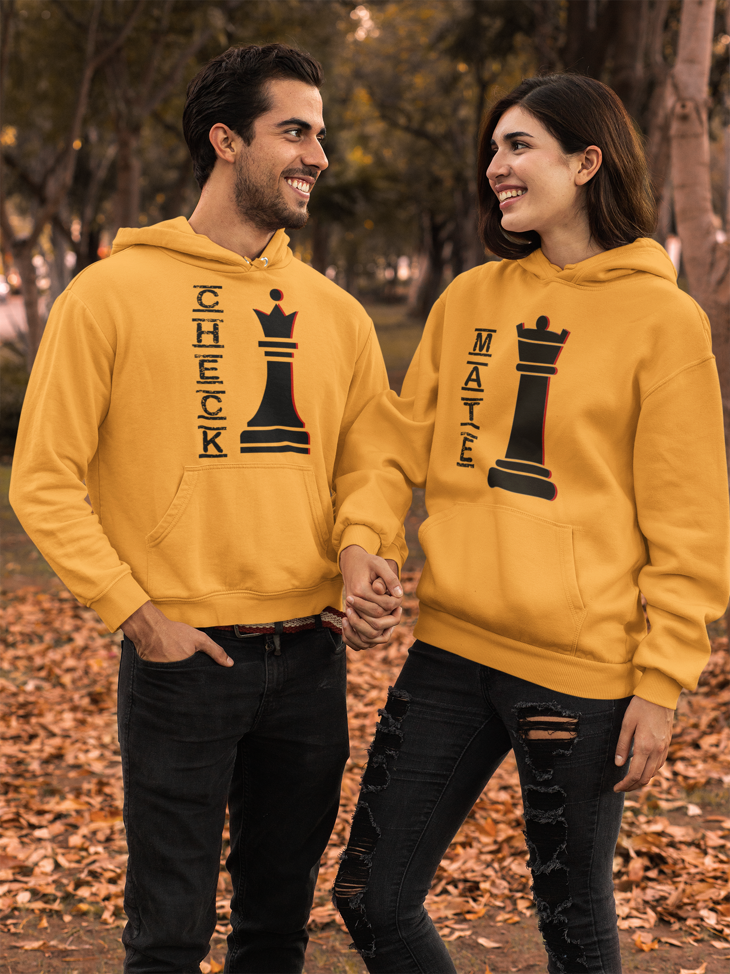 Check Mate Couple Hoodie-FunkyTeesClub