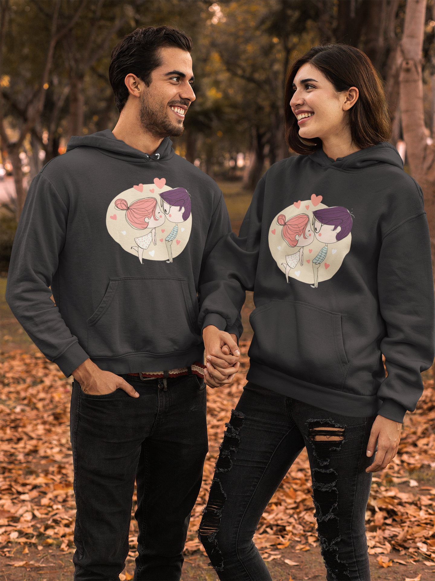 Line Art Couple Hoodie-FunkyTeesClub
