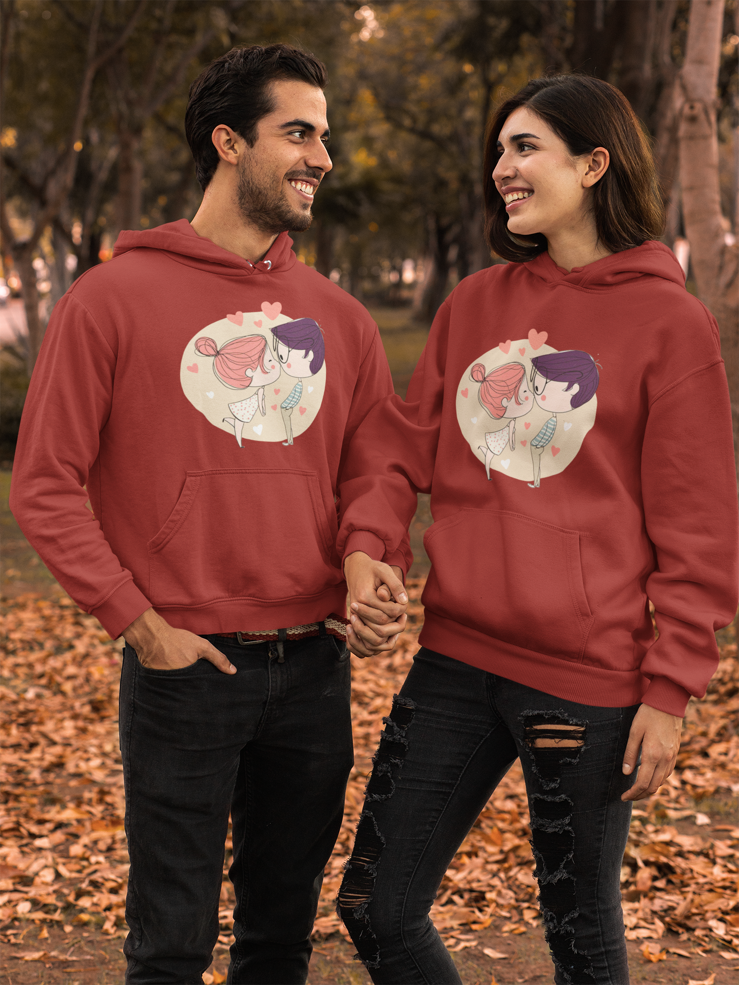 Line Art Couple Hoodie-FunkyTeesClub