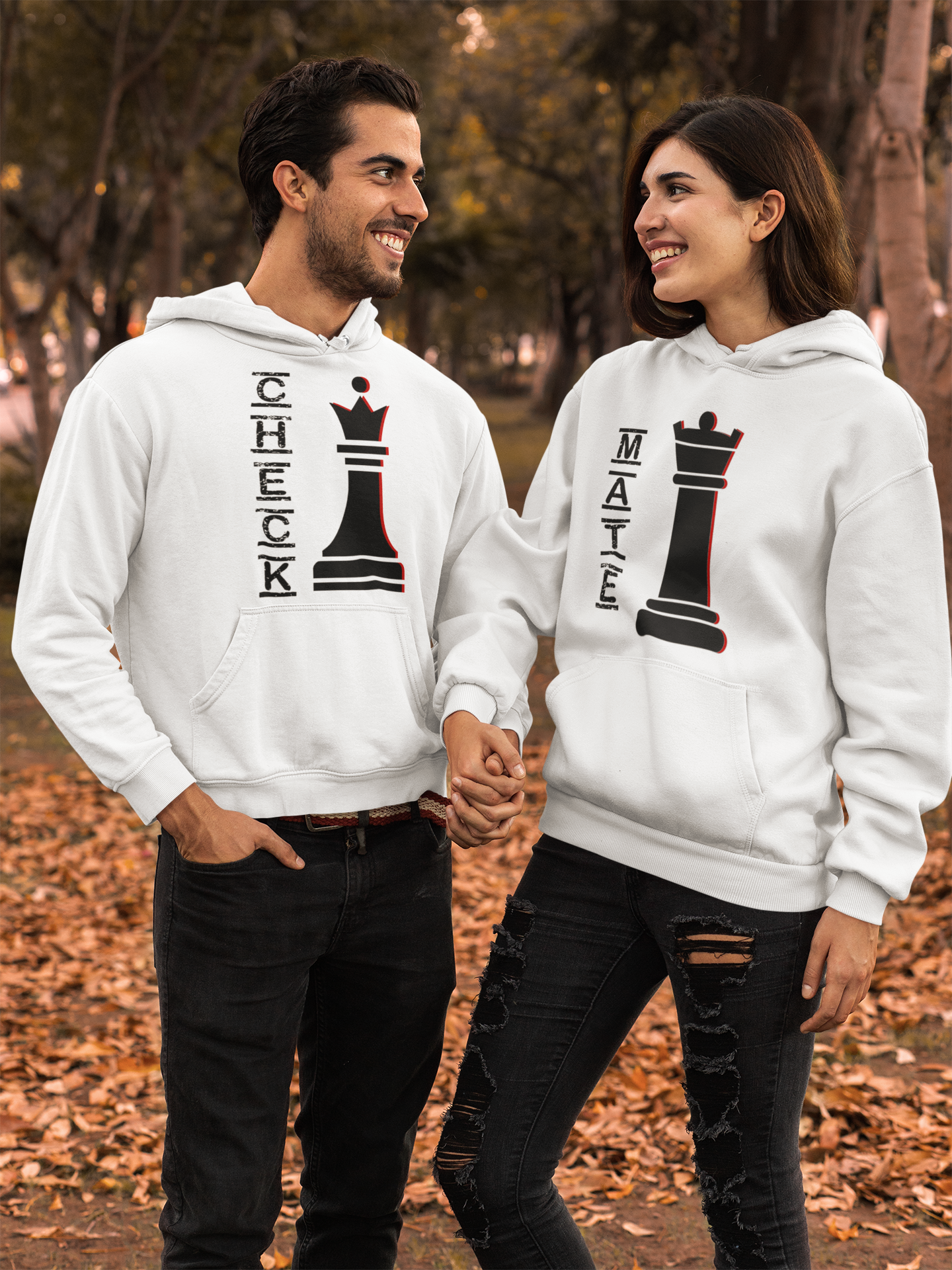 Check Mate Couple Hoodie-FunkyTeesClub