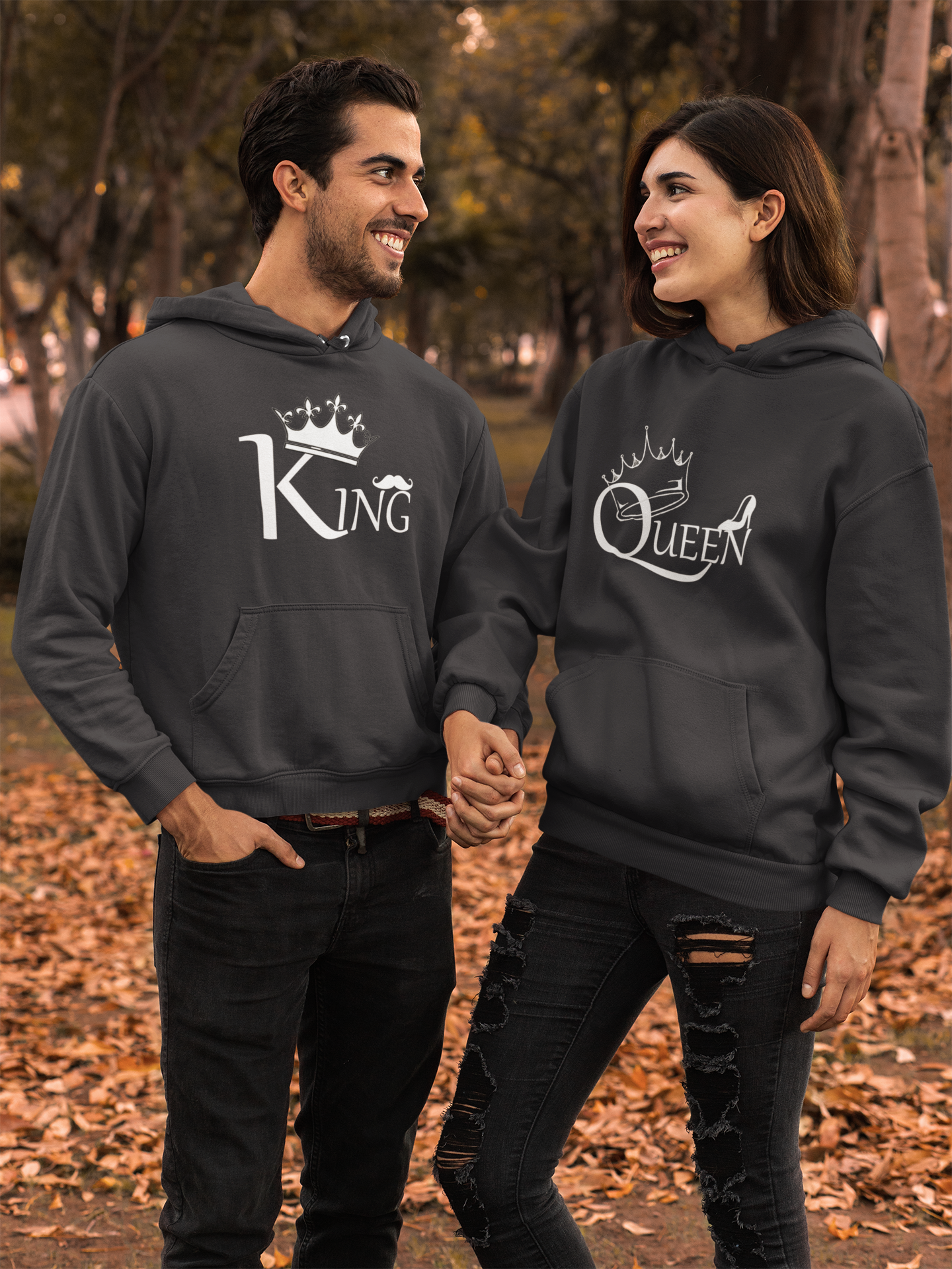 Queen King Couple Hoodie-FunkyTeesClub
