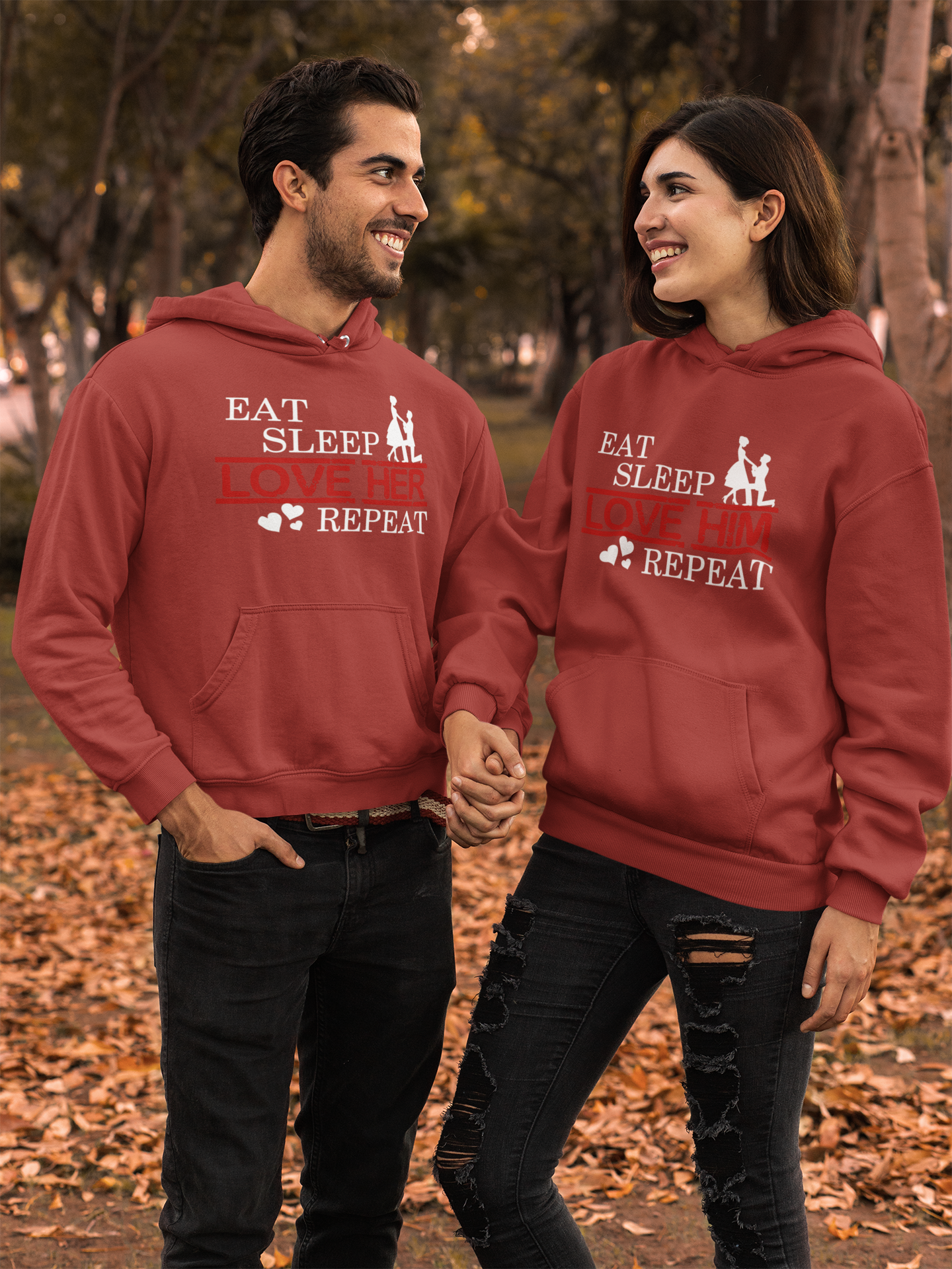 Eat Sleep Love Her Him Couple Hoodie-FunkyTeesClub