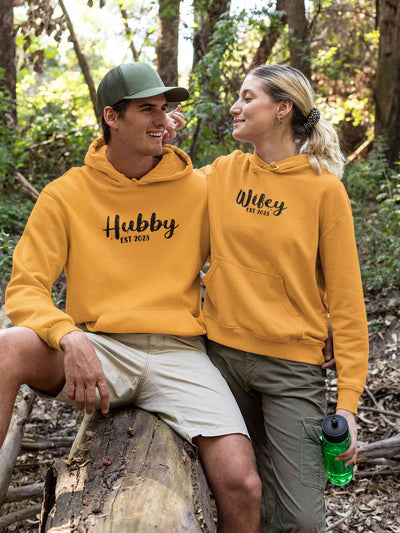 Hubby Wifey Est 2023 Couple Hoodie-FunkyTeesClub