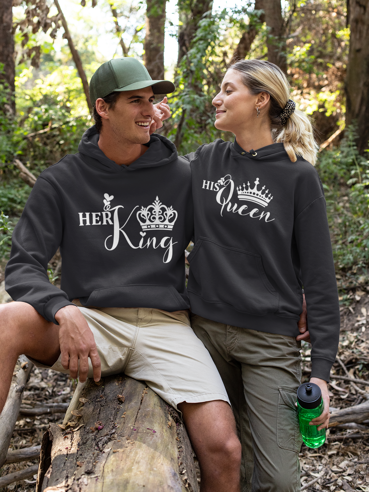 Her King His Queen Couple Hoodie-FunkyTeesClub