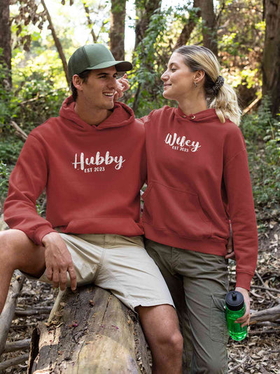 Hubby Wifey Est 2023 Couple Hoodie-FunkyTeesClub